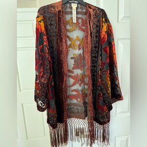 Chico's Floral Kimono with Fringe